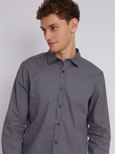 Офисная рубашка из хлопка с длинным рукавом и мелким принтом ...