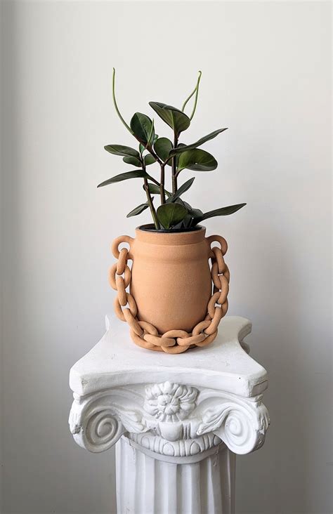 Handmade Ceramic Planter With A Chain And Saucer Ceramic Flower Pot Succulent Planter Pottery