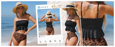 Amazon Cupshe Women S High Waist Bikini Swimsuit Floral Print Ruffle Two Piece Bathing Suit