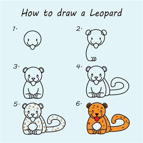 premium vector step  step  draw  leopard drawing tutorial