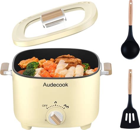 Audecook Electric Hot Pot Cermic Glaze Non Stick Frying Pan Portable Travel Multicooker For