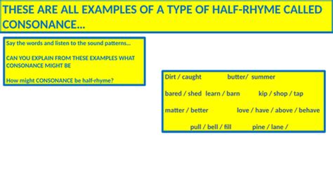 Half Rhyme Consonance Teaching Resources