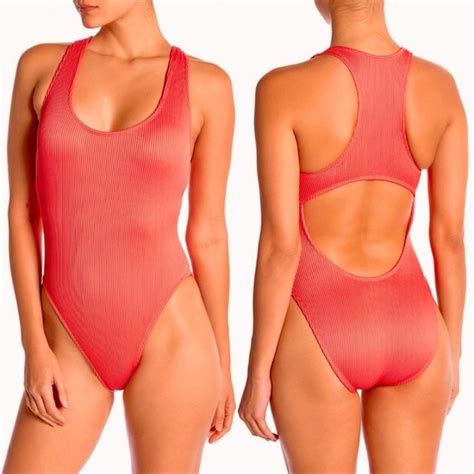 The Bikini Lab Swim The Bikini Lab Womens Thym One Piece Swimsuit Medium Hot Coral Cutout
