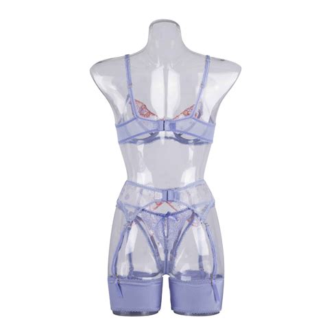 Transparent Piece Sexy Lingerie Set With Garter Belt Lace Bra And