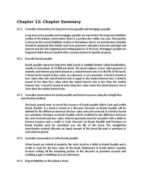 Chapter 12 Summary - Chapter 12: Chapter Summary LO 1. Journalize