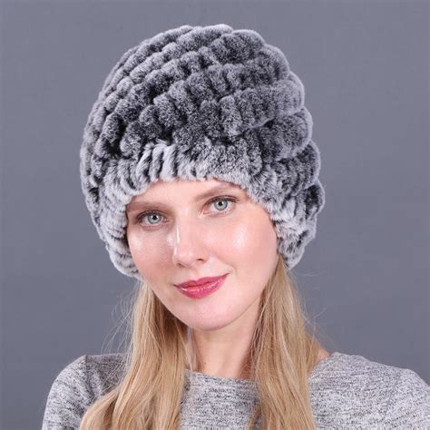 Купить Зимняя женская меховая шапка из кроличьей шерсти Рекс, вязаная ...