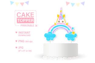 Rainbow Unicorn Cake Topper Printable Graphic By Dsigns Creative Fabrica