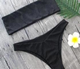 Sexy Pure Color Strapless Off Shoulder Small Mesh Two Piece Bikini Black On Luulla