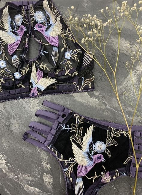 Birds Floral Lingerie Set Strappy Mesh Lingerie Sheer Bra Etsy