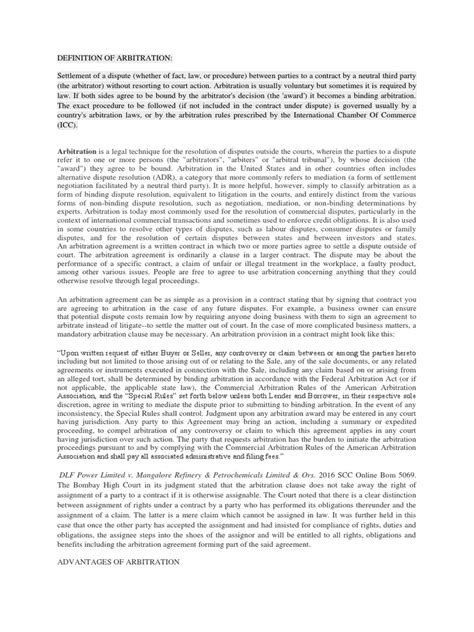 Definition of Arbitration | PDF | Arbitral Tribunal | Arbitration