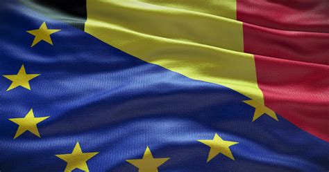 Belgium and European Union flag background. Relationship between