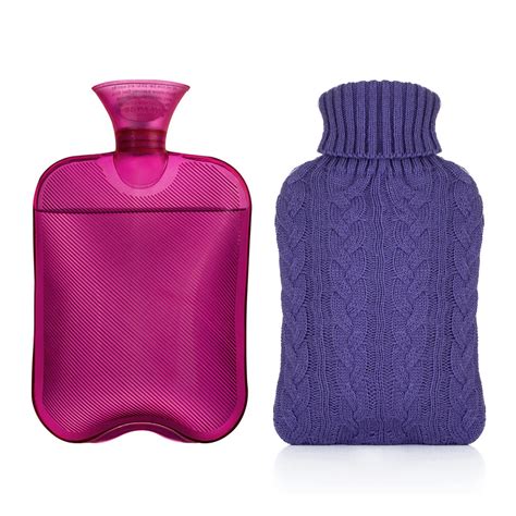Samply Hot Water Bottle L Pvc Hot Water Bag With Knitted Cover Purple Pain Relief Compress