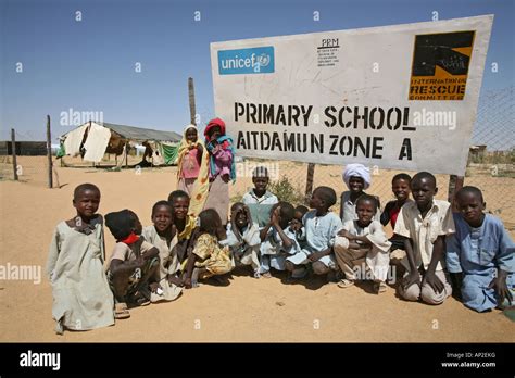 Primary school organised by UNHCR in Bahai refugee camp Sudanese Stock