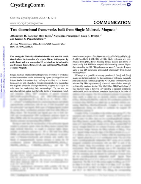 SOLUTION: Two dimensional frameworks built from single molec - Studypool