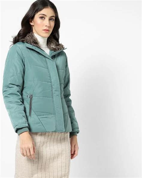 Buy Puffer Jacket With Faux Fur Lined Collar Online At Best Prices In