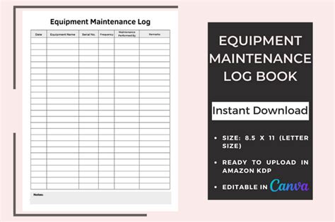 equipment maintenance log book kdp graphic  bks studio creative