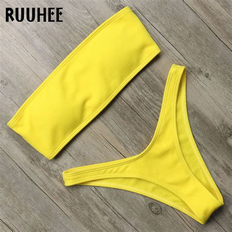 Ruuhee Bikini Badmode Vrouwen Badpak Sexy String Bikini Set Badpak Effen Bandeau Vrouwelijke Rug