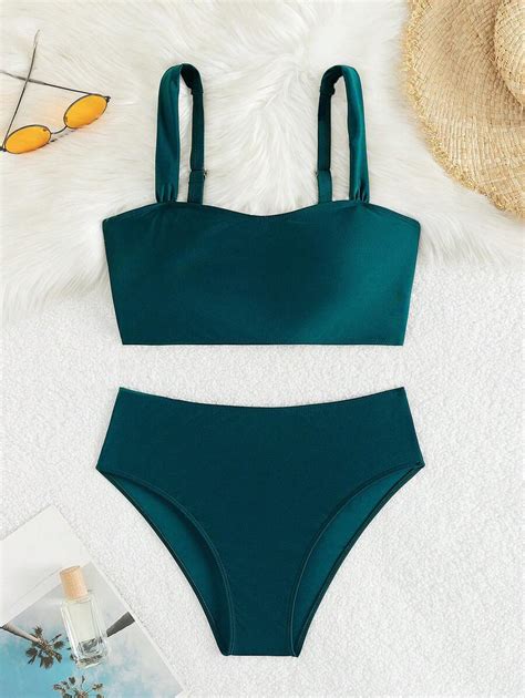 SHEIN Swim Conjunto De Bikini Sexy De Unicolor Para Damas De Dos Piezas Para Vacaciones De