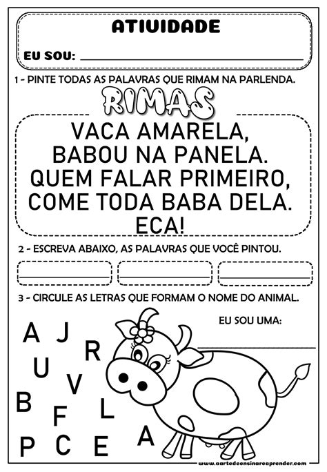 Texto Com Rima 1 Ano - Atividades Com Rimas 4 Ano - ZULEDU