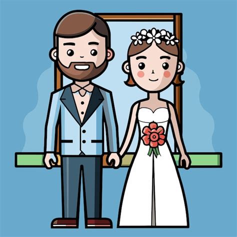 Novia Y Novio Amor Boda Pareja Dibujada A Mano Plano Elegante Pegatina De Dibujos Animados Icono