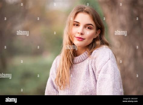 Beautiful Blonde Teen Girl 16 18 Year Old Wearing Knitted Sweater