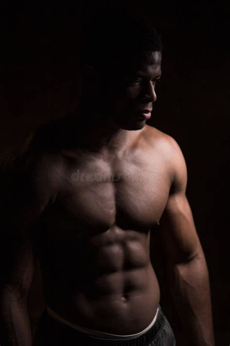 Handsome African Bodybuilder Man With Naked Muscular Torso Sport