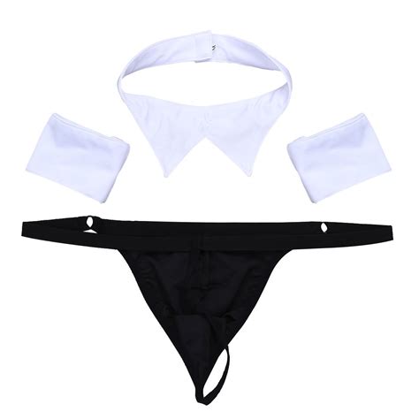 Tiaobug Novelty Sexy Men Waiter Lingerie Tuxedo Tux Stripper Thong G String Set Costume Outfits