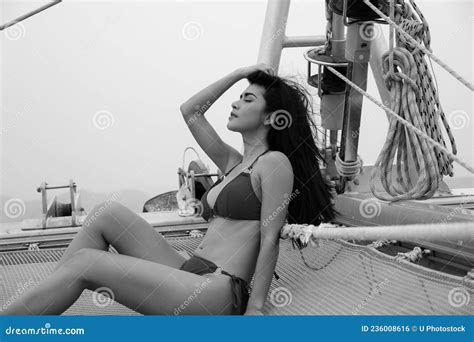 Portrait Asia Woman Wear Bikini On The Yacht Stock Photo Image Of Erotic Body 236008616