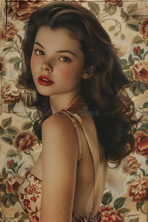 Sticker Full Body Girl Years Old Brunette Vintage Style Artgerm Stock Illustration