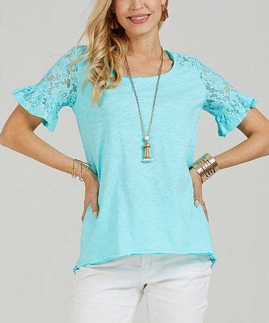 Look At This Zulilyfind Aqua Raw Edge Lace Sleeve Scoop Neck Tunic