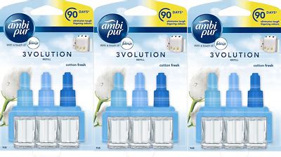 3 X Ambi Pur Febreze 3Volution Air Freshener Plug In Refill Cotton