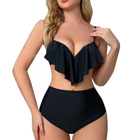 Sngxgn Women S High Waisted Bikini Twist Front Tie Back 2 Piece Swimsuits Black L Walmart