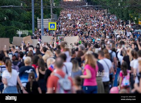 People March During A Protest Against Violence In Belgrade Serbia