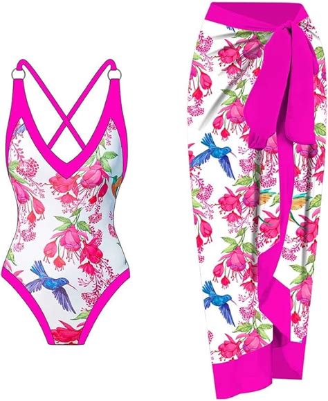Yehoom Women One Piece Swimsuit With Matching Cover Ups Floral Sexy Bikini Sets High Cut Push Up