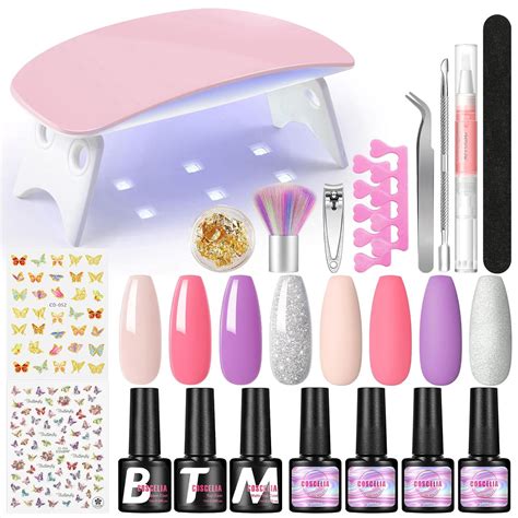 Kit De Esmalte De U As De Gel Con Luz Uv Kit De Iniciaci N De Colores Rosa Nude Con Purpurina