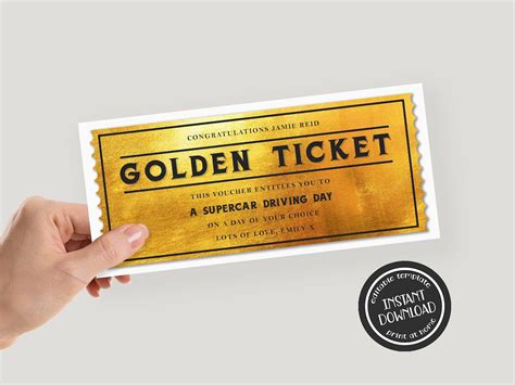 Editable Golden Ticket Template Print At Home Event Ticket Golden Gift