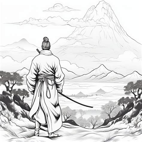 Premium Photo | Minimalist Zen Samurai Breathtaking Coloring Page for