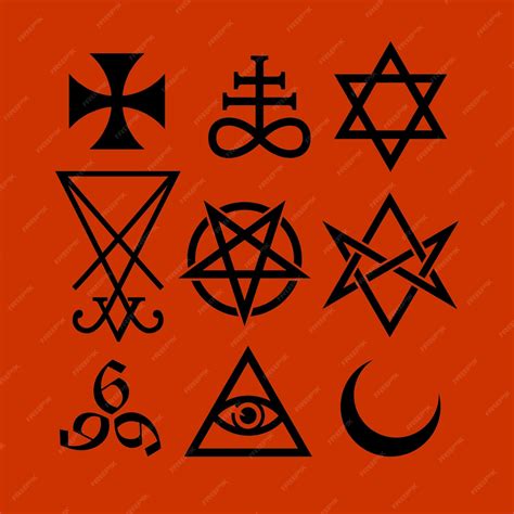 Premium Vector Satanic Symbols Medieval Occultism Magic Stamps Sigils