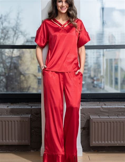 Атласная пижама с широкими брюками Mia-Amore MARY 7436 красный, 3XL ...