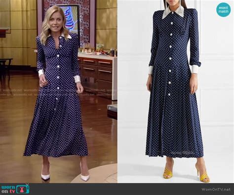 Wornontv Kellys Navy Polka Dot Shirtdress On Live With Kelly And Mark