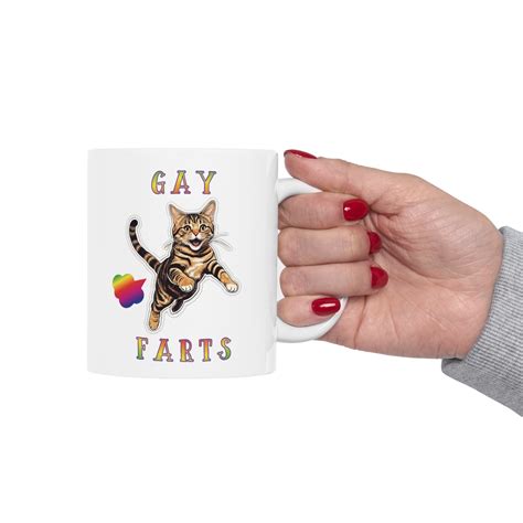 Gay Farts Pride Month Cat Farting Rainbows Coffee Cup Funny LGBTQ Gift Ceramic 11oz Mug Etsy