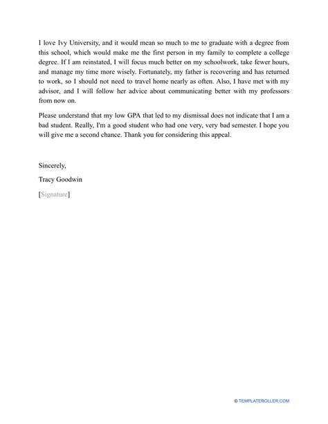 Sample Academic Dismissal Appeal Letter Download Printable Pdf Templateroller