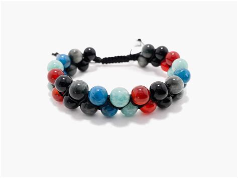 Браслет из кошачьего глаза, сердолика, чёрного агата, амазонита и ...