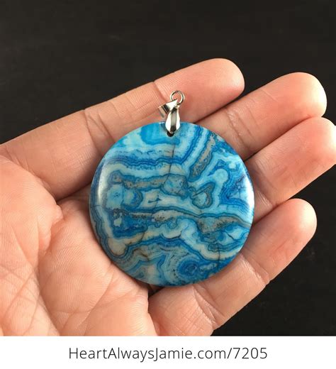 Circular Blue Mexican Crazy Lace Agate Stone Jewelry Pendant Dqm Dxieitm