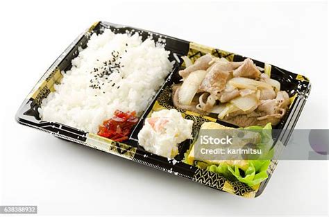 ginger pork stirfry bento stock photo  image  food