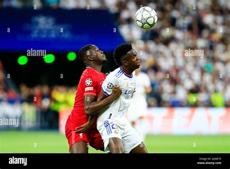 Paris France May 28 Ibrahima Konaté of Liverpool L battles for