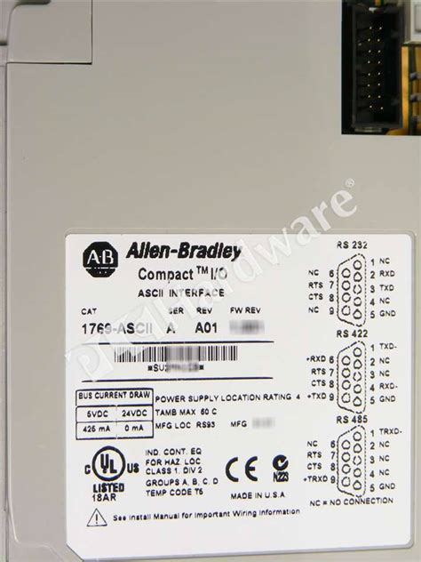 Plc Hardware Allen Bradley 1769 Ascii Compactlogix Rs232rs485rs422 Ascii