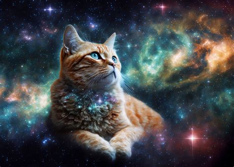 Cosmic Space Cat Poster Picture Metal Print Paint By Bailey Dheath