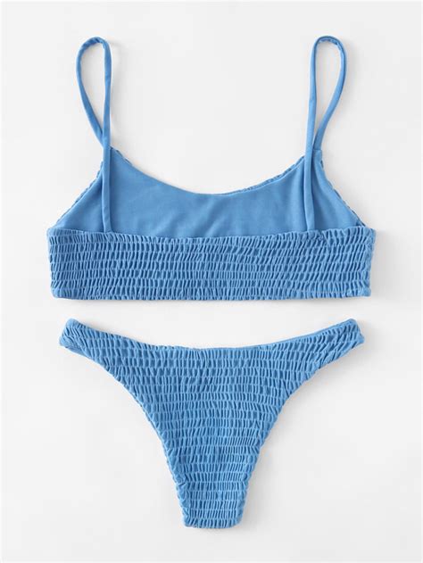 Mono Bikini Set gesmoktes Trägertop und Unterteil 2 teiliger Badeanzug SHEIN Schweiz