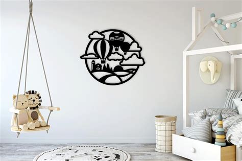Hot Air Balloon Laser Cut Svg Dxf Files Wall Sticker Engraving Silhouette Template Cnc